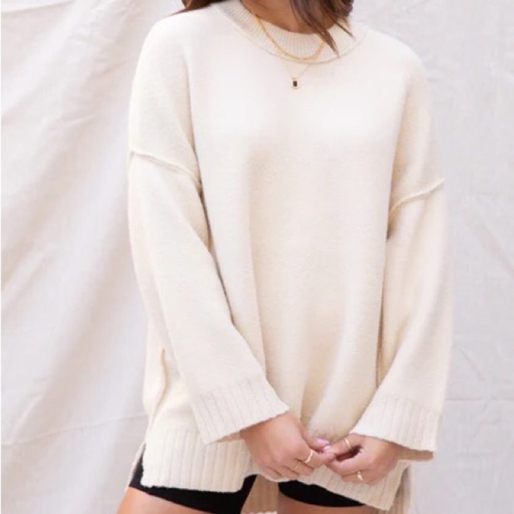 Free People Cream Crew Neck Sweater